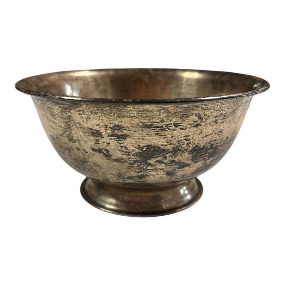 Vintage Silver Plate Footed Serving Bowl Pedestal Centerpiece 6.25” Dining Decor